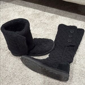 Women's Black Knit Button Boots